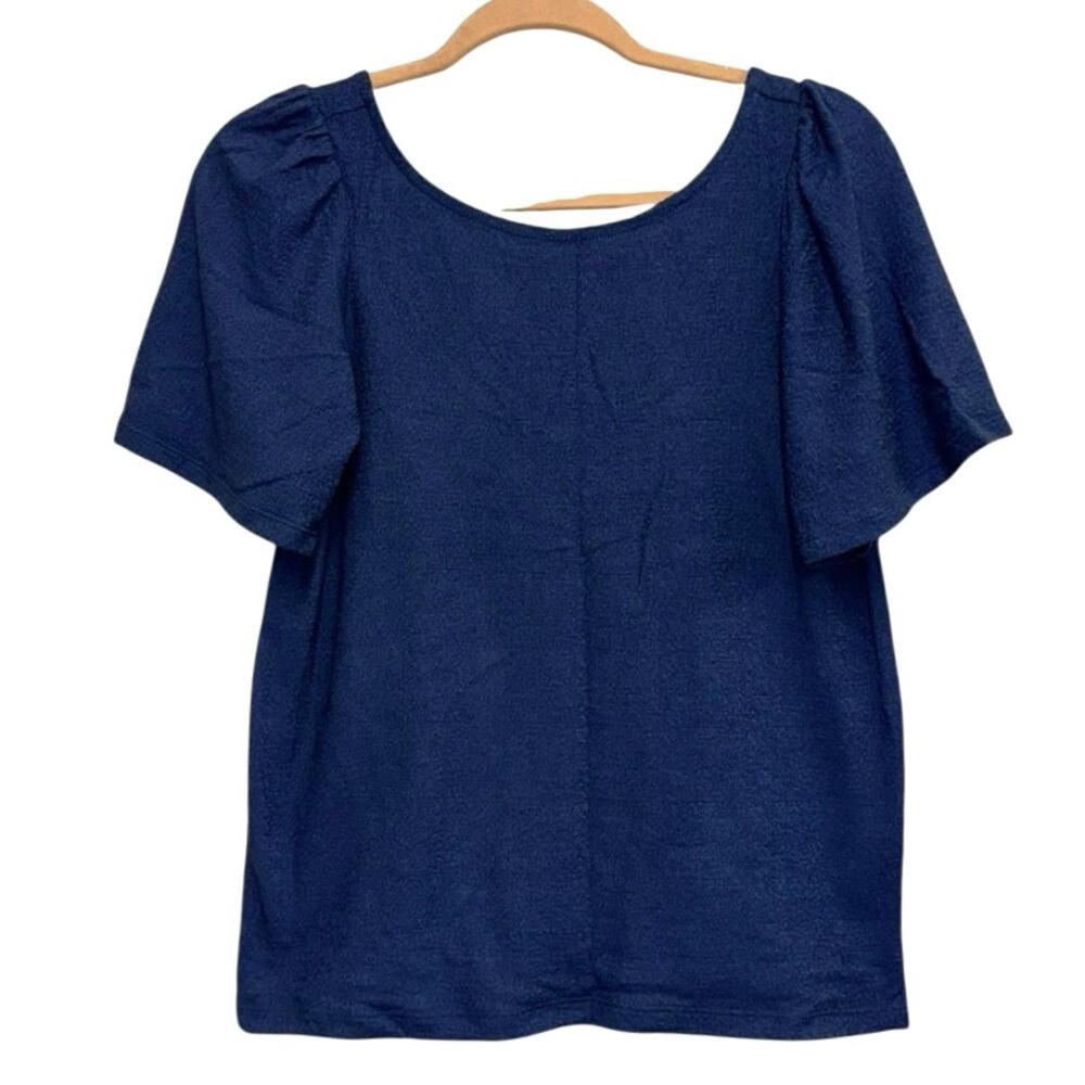 Banana Republic Factory Navy Puff Sleeve‎ Blouse Short Sleeve Textured NWT Small